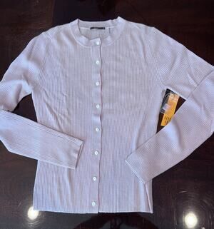 Maya Lilac Cardigan Button Front Long Sleeve Ribbed Sweater Size L